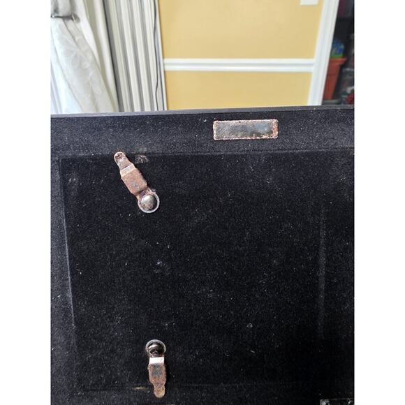 Black Lacquered Jewelry Box Iris Floral Musical Lined Mirror Japan - Works - Picture 7 of 16